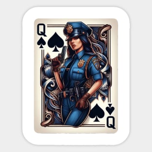 Policewoman Playing Card Queen of Spades Sticker